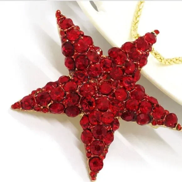 ♥️ Betsey Johnson sparkling crystal red star necklace/brooch ♥️ - Picture 4 of 6